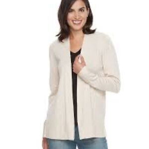 Croft & Barrow Off White 3/4 Sleeve Open Front Jacket size M